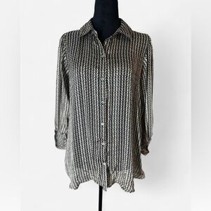 Elegant Cream and Black Button Down Shirt